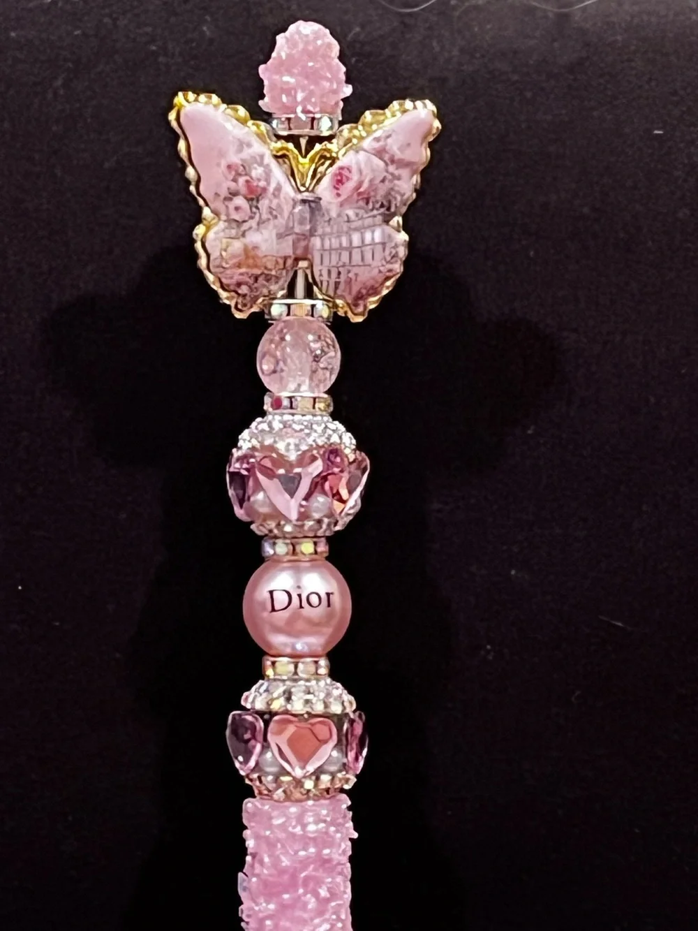 Designer inspired Pink and gold Butterfly focal fancy beaded Beaded pen!